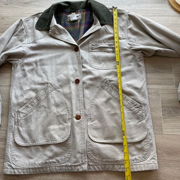 L.L. Bean Men's Large Vintage Tan Barn Jacket Corduroy Collar Chore Coat READ - Picture 7 of 8